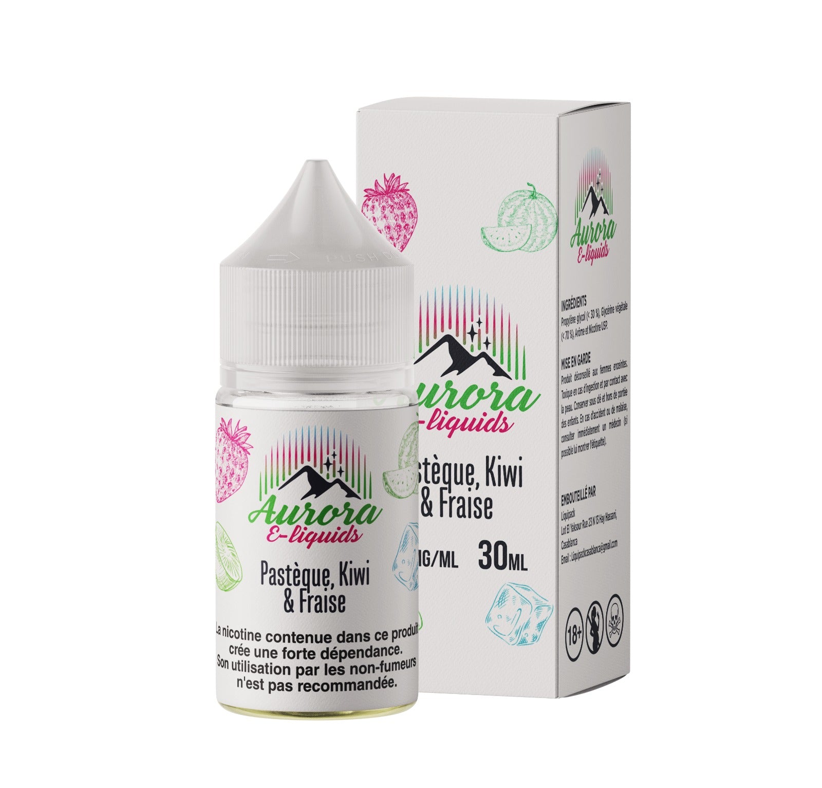 Aurora E-Liquids -Pasteque Kiwi Fraise – E-Liquide 30ml